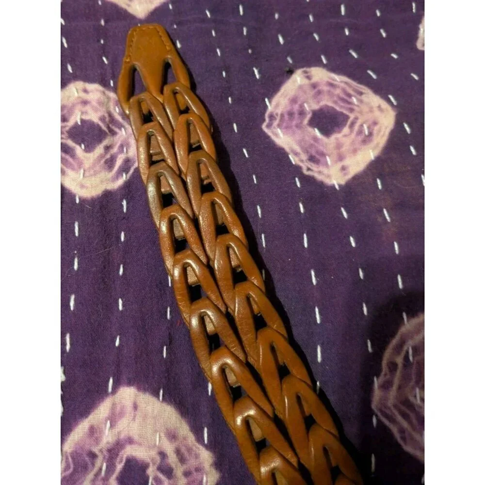 Size 42 Brighton Mens Leather Braided Woven Leather Belt Brown Solid Brass